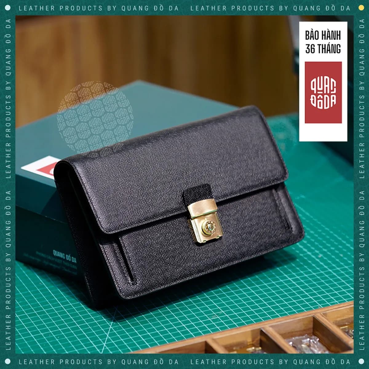 Clutch da thật, da taiga khoá cao cấp