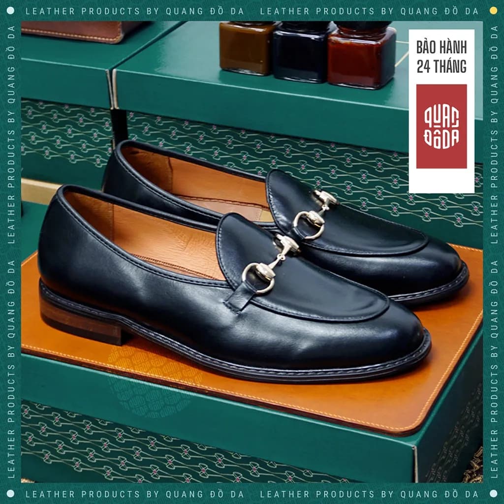 Giày Horsebit Loafer Nam Da Thật Đế Gỗ Phíp