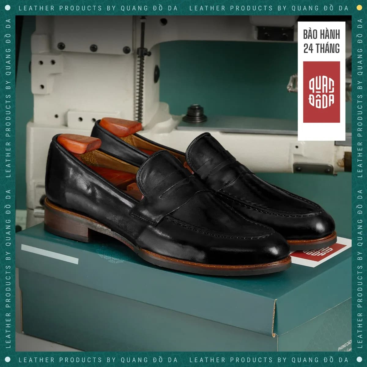 Giày Penny Loafer Patina Nam Da Thật Đế Gỗ Phíp