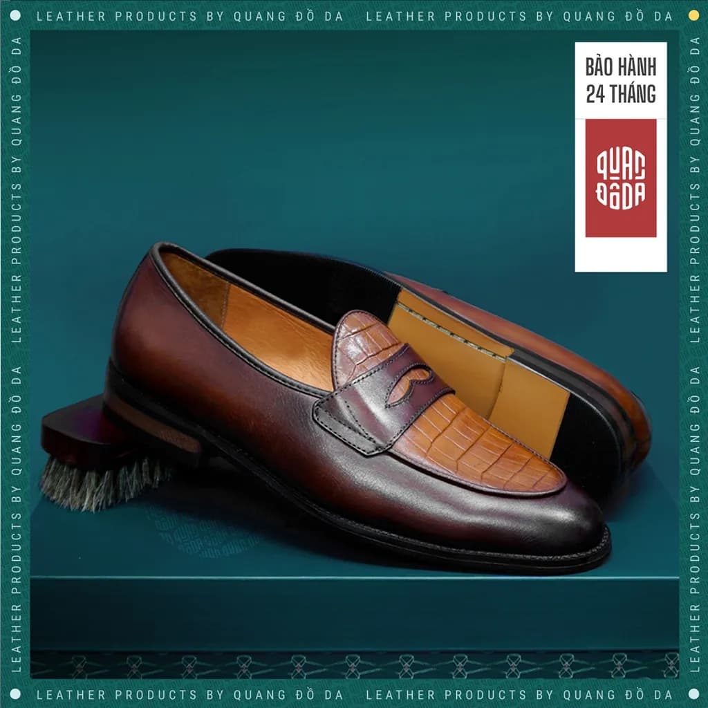 Giày Penny Loafer Nam Da Thật Đế Gỗ Phíp