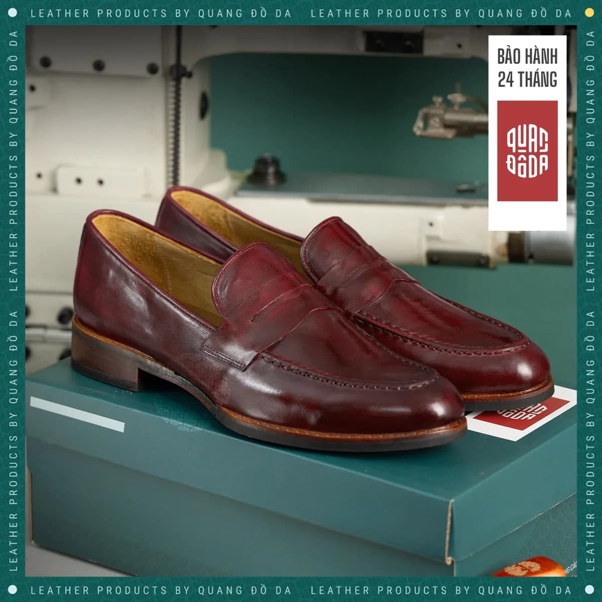 Giày Penny Loafer Nam Da Thật Vân Đế Gỗ Phíp