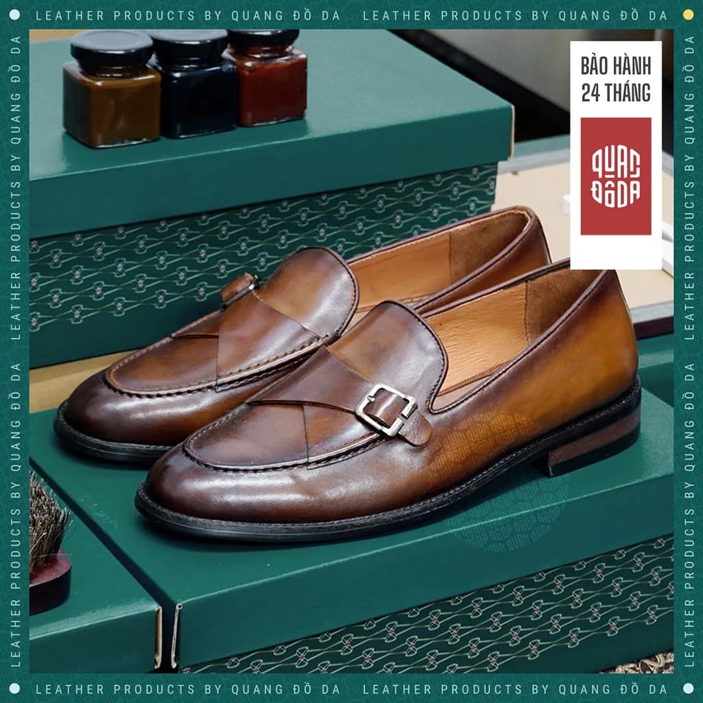 Giày Loafer MonkStrap Nam Da Thật Đế Gỗ Phíp