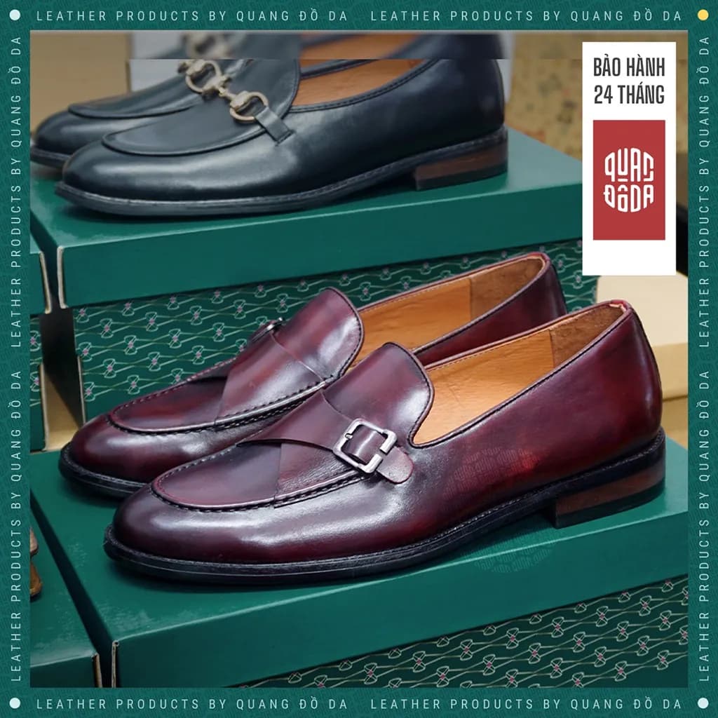 Giày Loafer MonkStrap Nam Da Thật Đế Gỗ Phíp