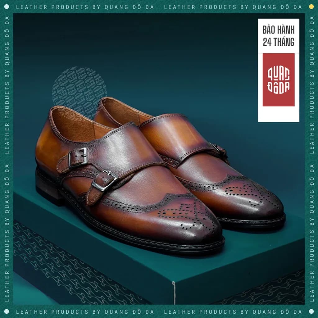 Giày Double MonkStrap Nam Da Thật Đế Gỗ Phíp