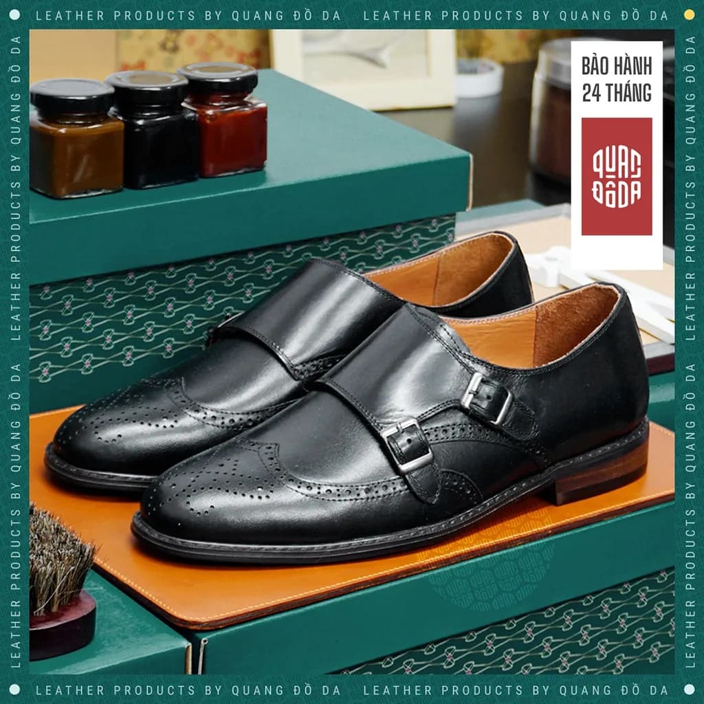 Giày Double MonkStrap Nam Da Thật Đế Gỗ Phíp