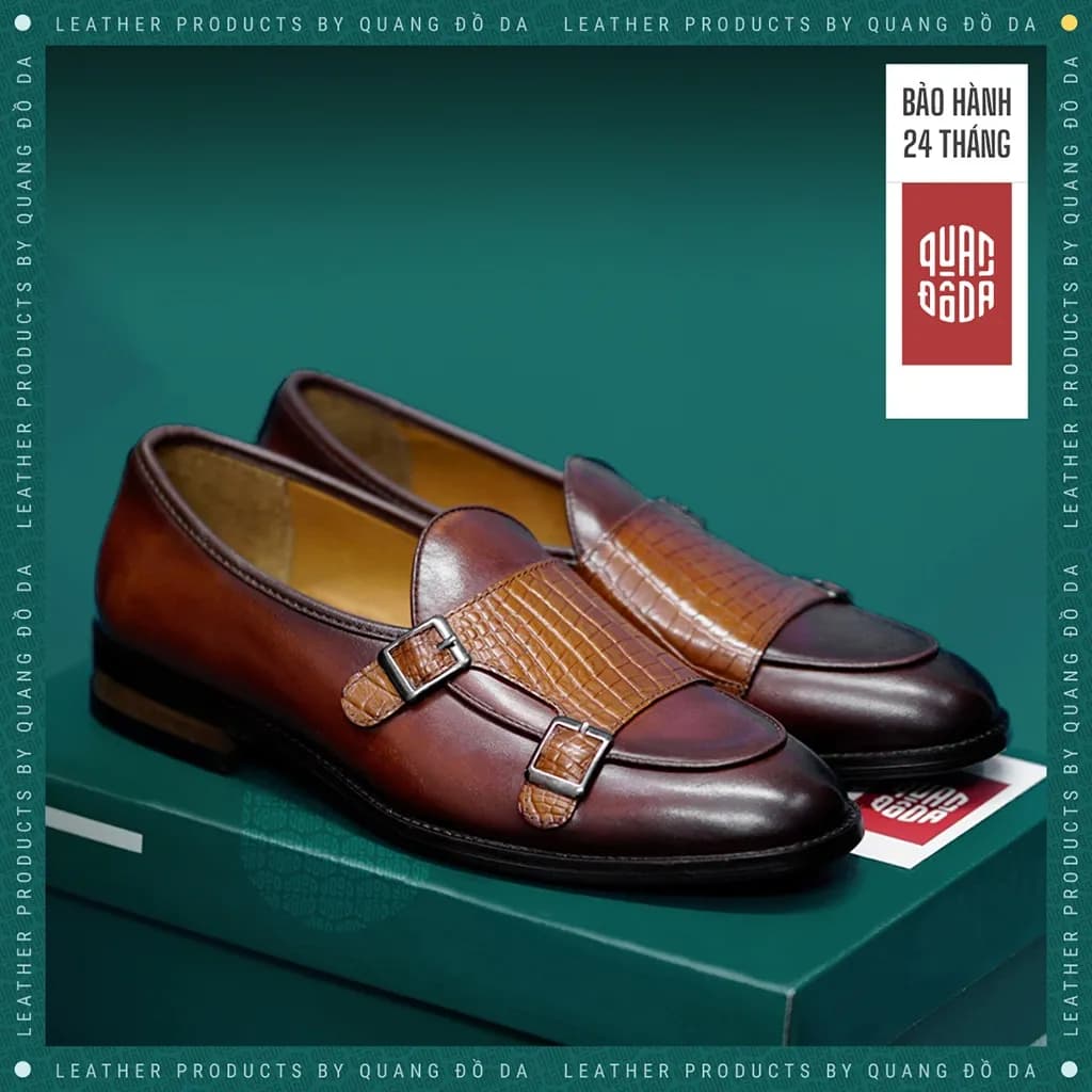 Giày Double MonkStrap Nam Da Thật Đế Gỗ Phíp