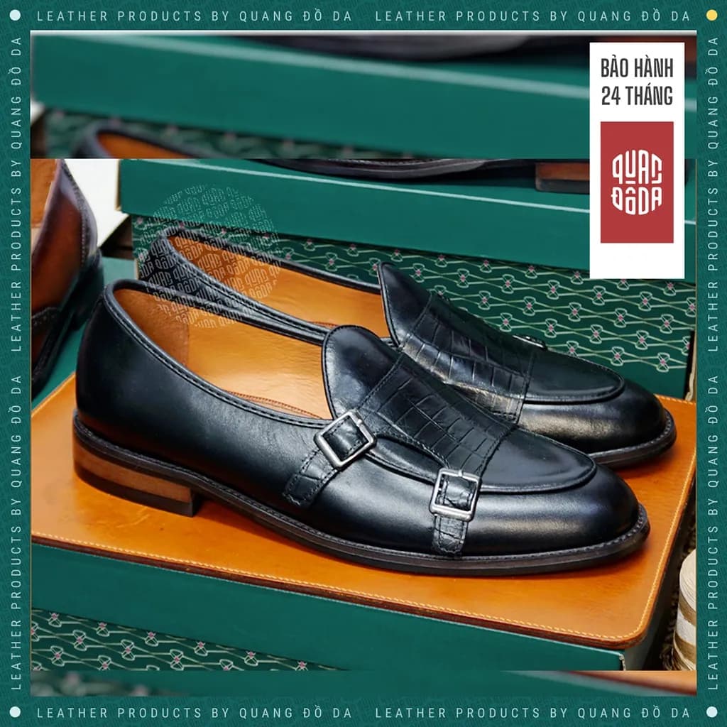 Giày Double MonkStrap Nam Da Thật Đế Gỗ Phíp