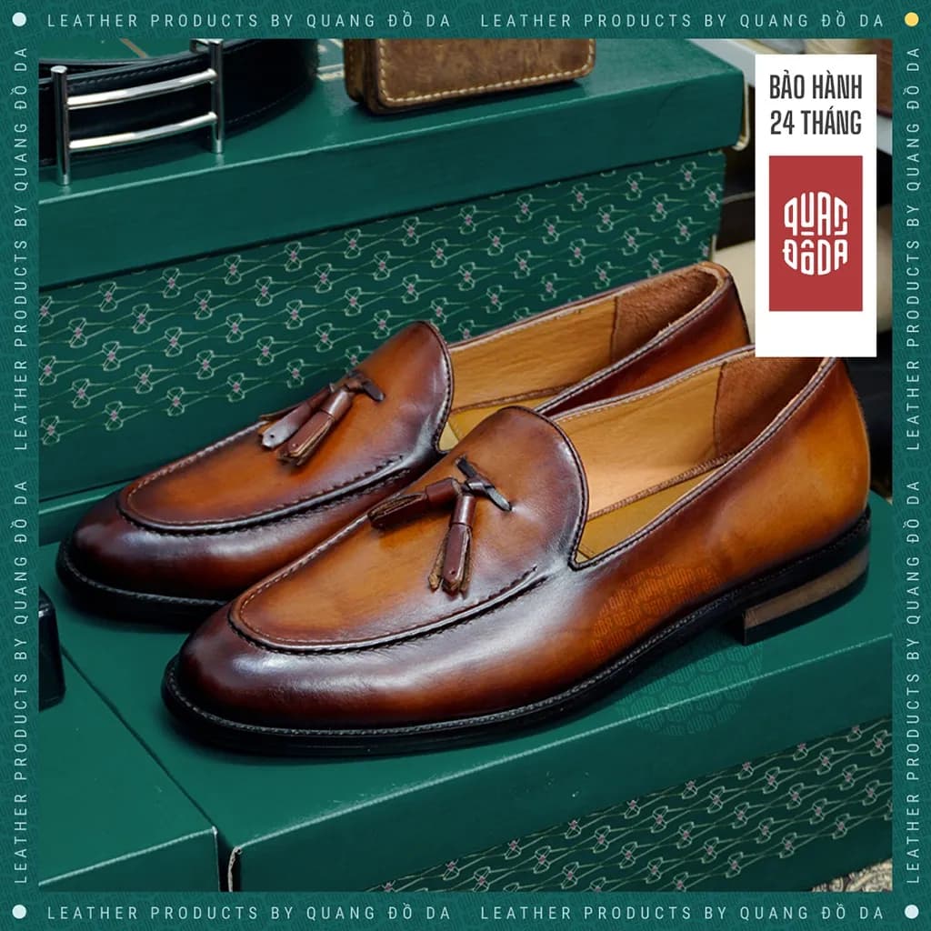 Giày Tassel Loafer Nam Da Thật Đế Gỗ Phíp