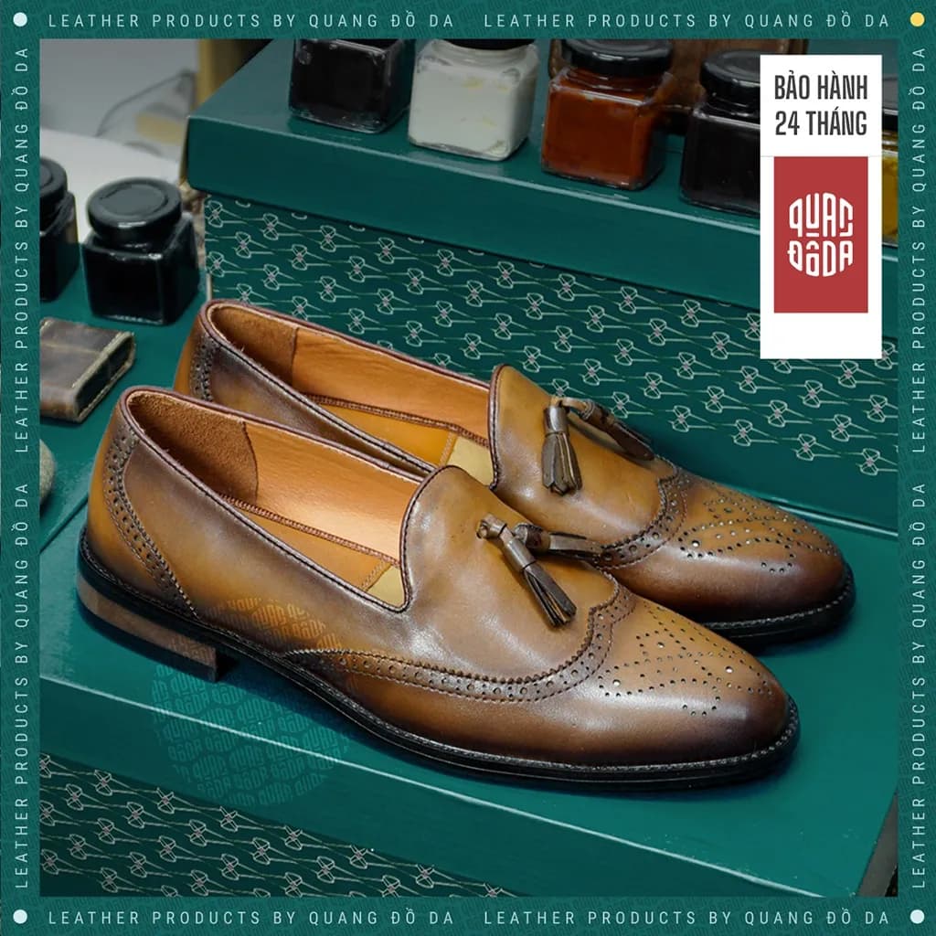 Giày Tassel Loafer Nam Da Thật Đế Gỗ Phíp