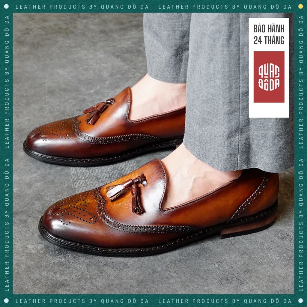 Giày Tassel Loafer Nam Da Thật Đế Gỗ Phíp