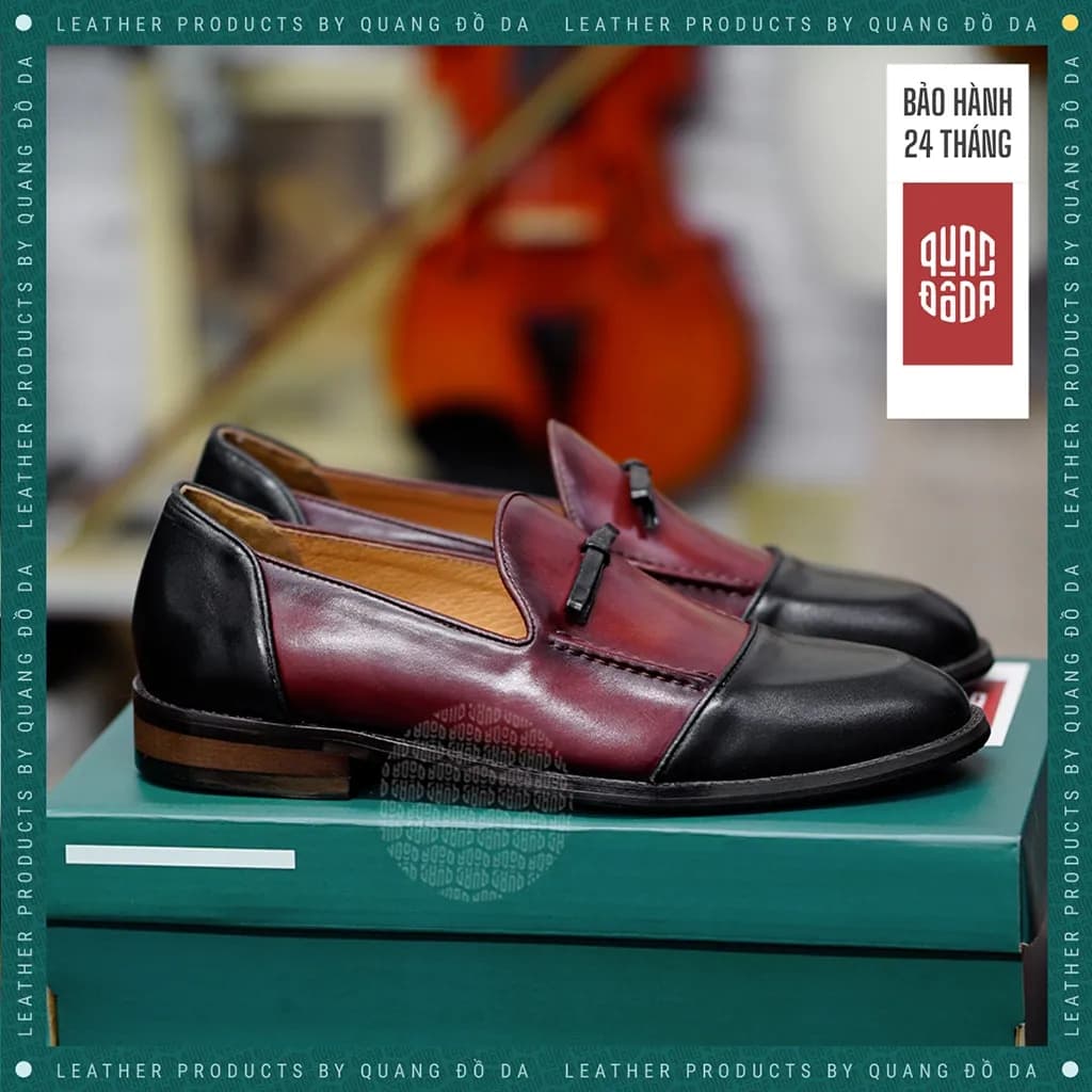 Giày Tassel Loafer Nam Da Thật Đế Gỗ Phíp Phối
