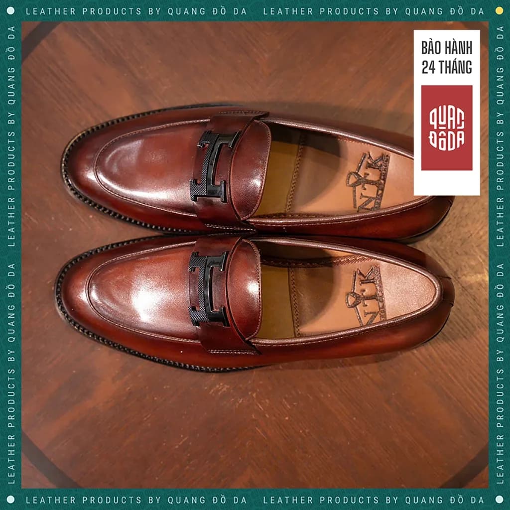 Giày Loafer Chữ H Da Thật Đế Gỗ Phíp