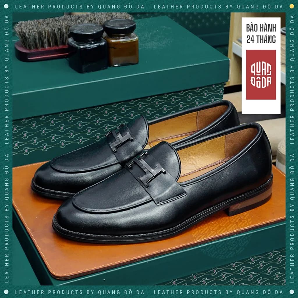 Giày Loafer Chữ H Da Thật Đế Gỗ Phíp