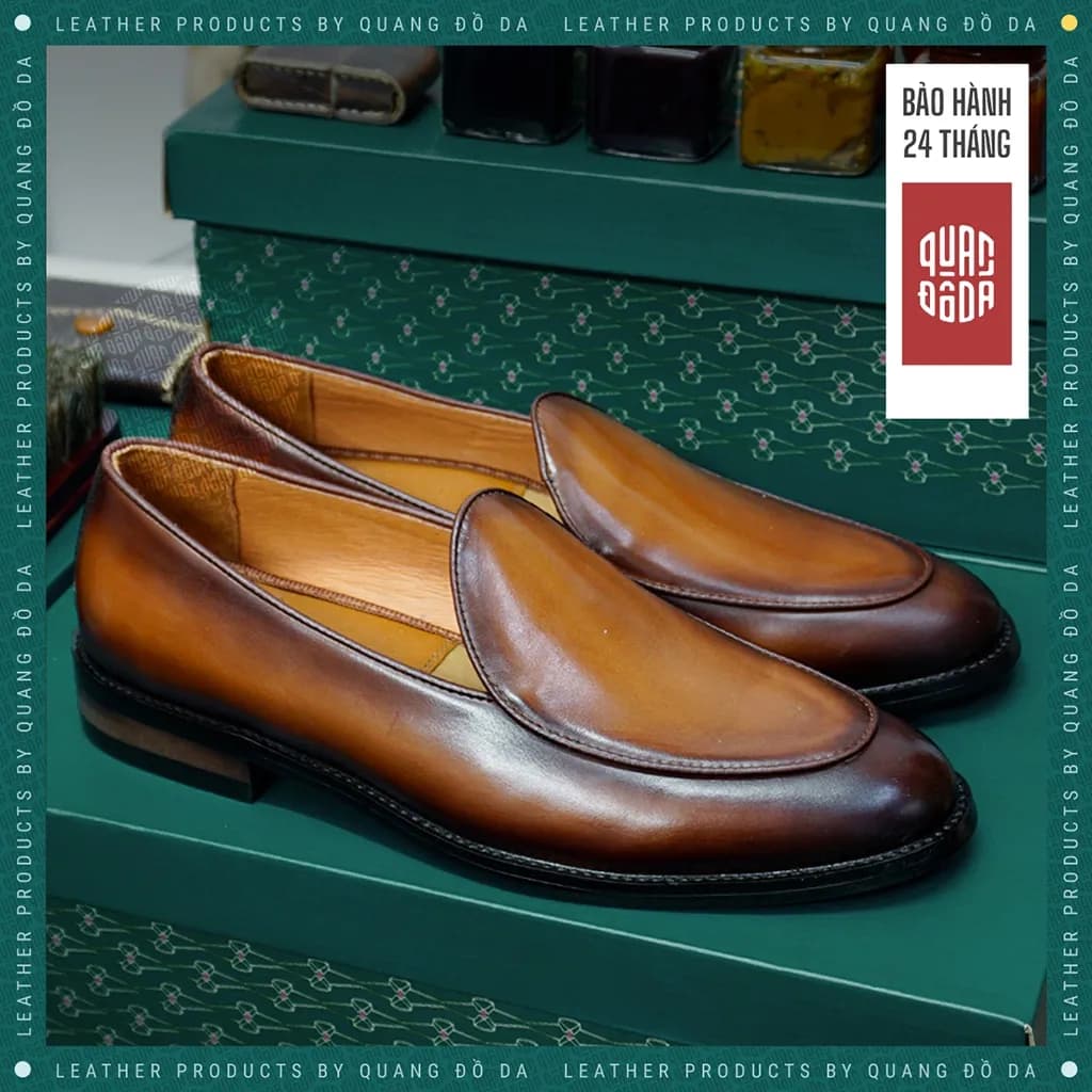 Giày Belgian Loafer Da Thật Đế Gỗ Phíp