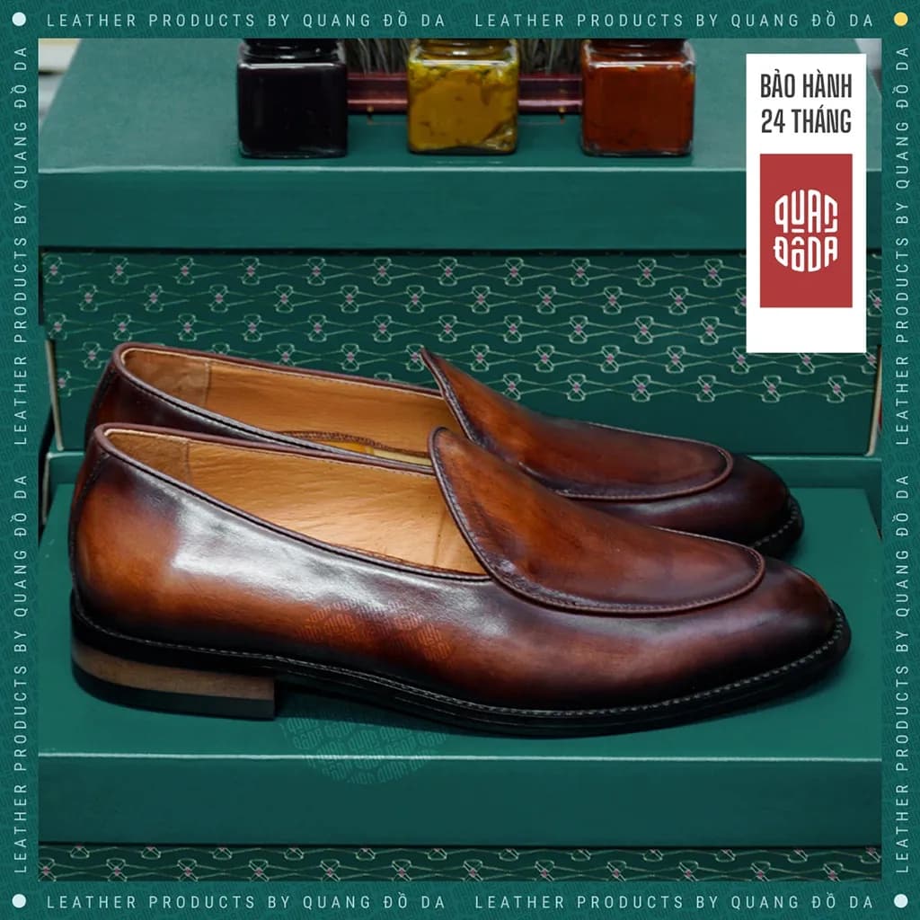 Giày Belgian Loafer Da Thật Đế Gỗ Phíp
