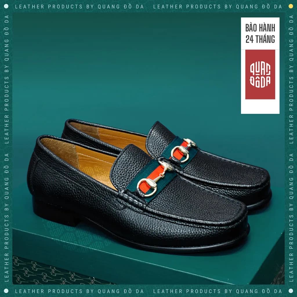 Giày Horsebit Loafer Da Mill Mũi Vuông Đế Gỗ Phíp