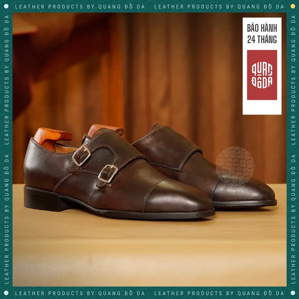 Double MonkStrap Nam Da Thật Khâu Mckay