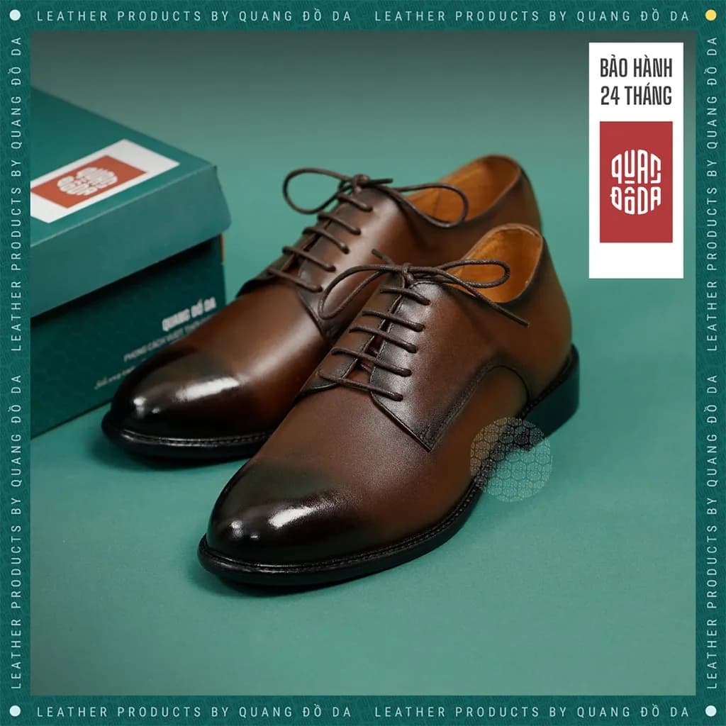 Giày Tây Oxford Derby Nam Da Thật Patina Đế Phíp Hơi