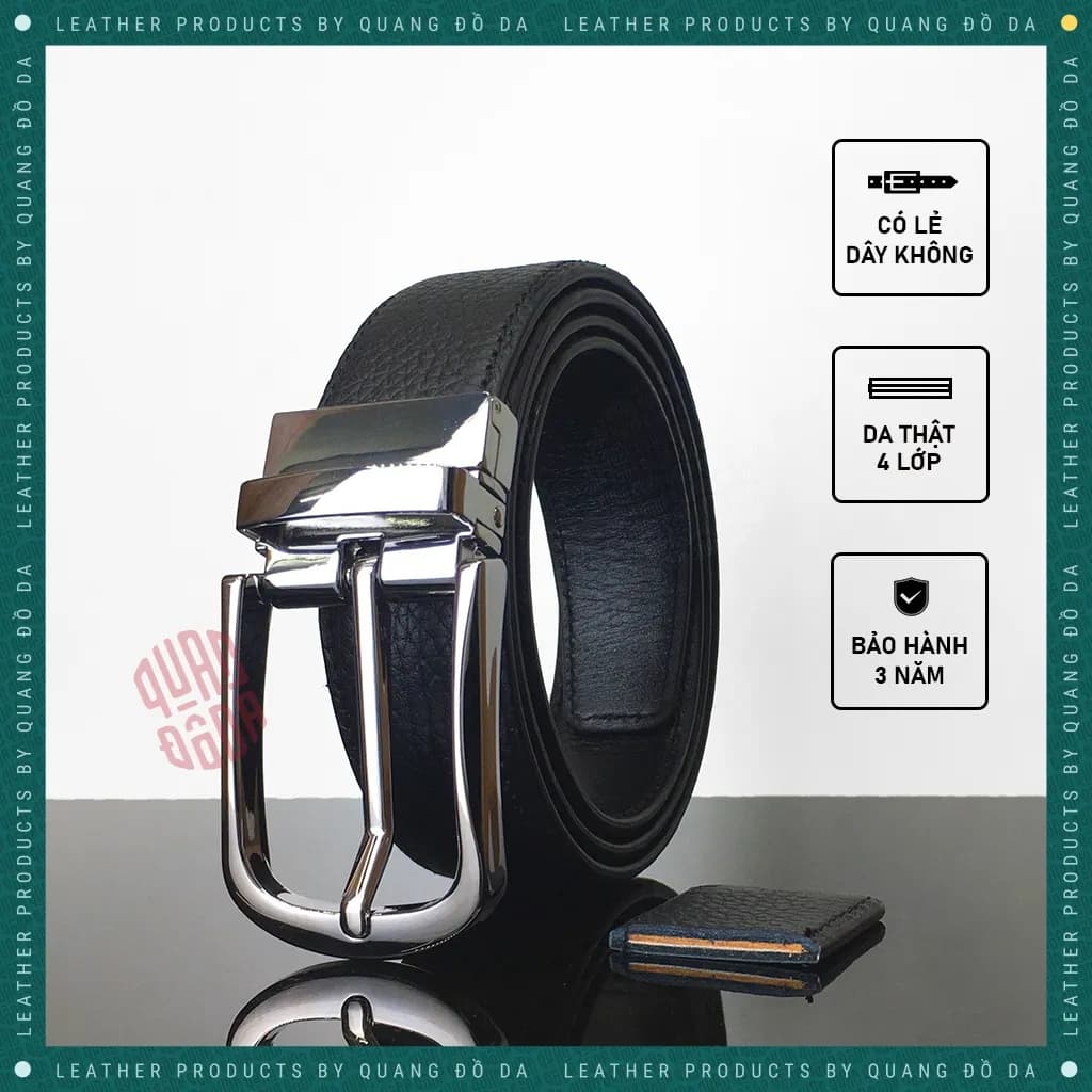 Thắt lưng da thật 4 lớp đầu khoá kim, da epsom tes1