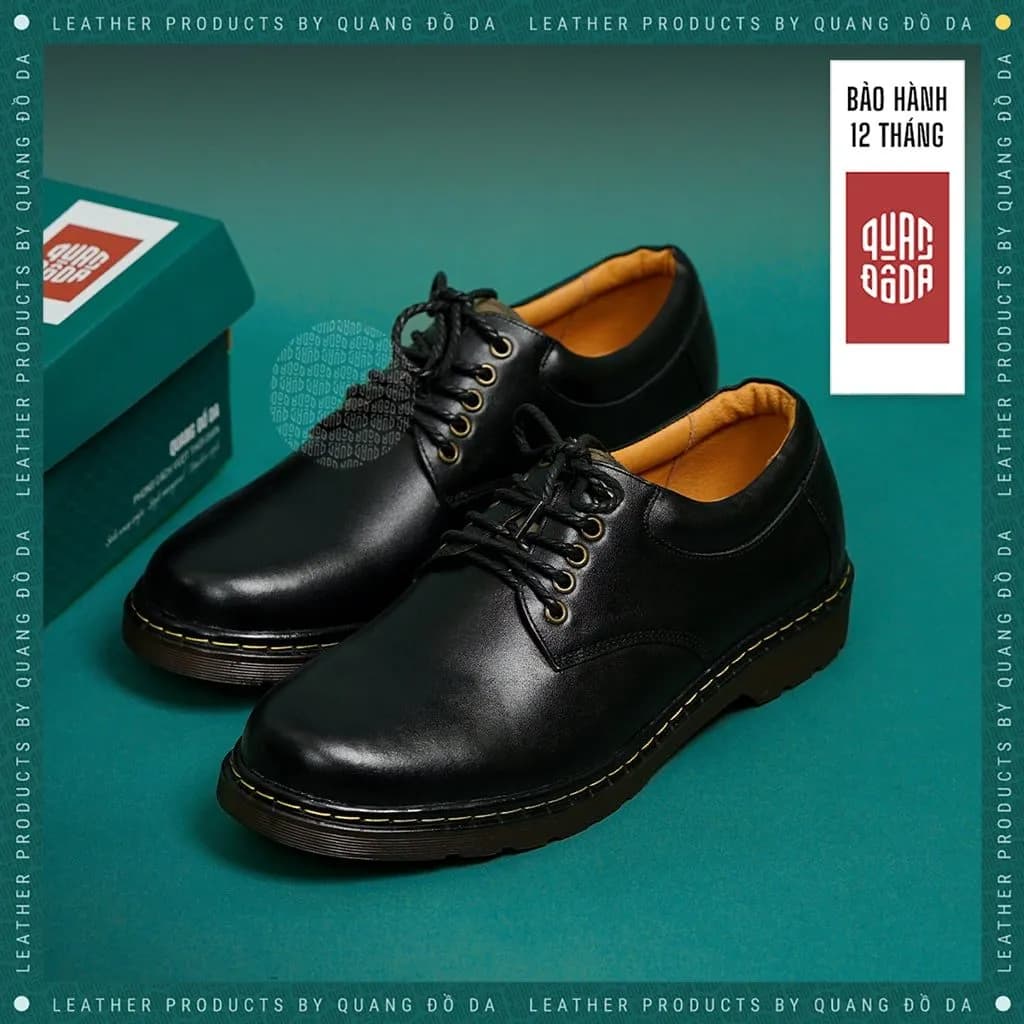 Giày Dr Martens da bò thật cao cấp đế kếp cổ điển — góc nhìn chi tiết
