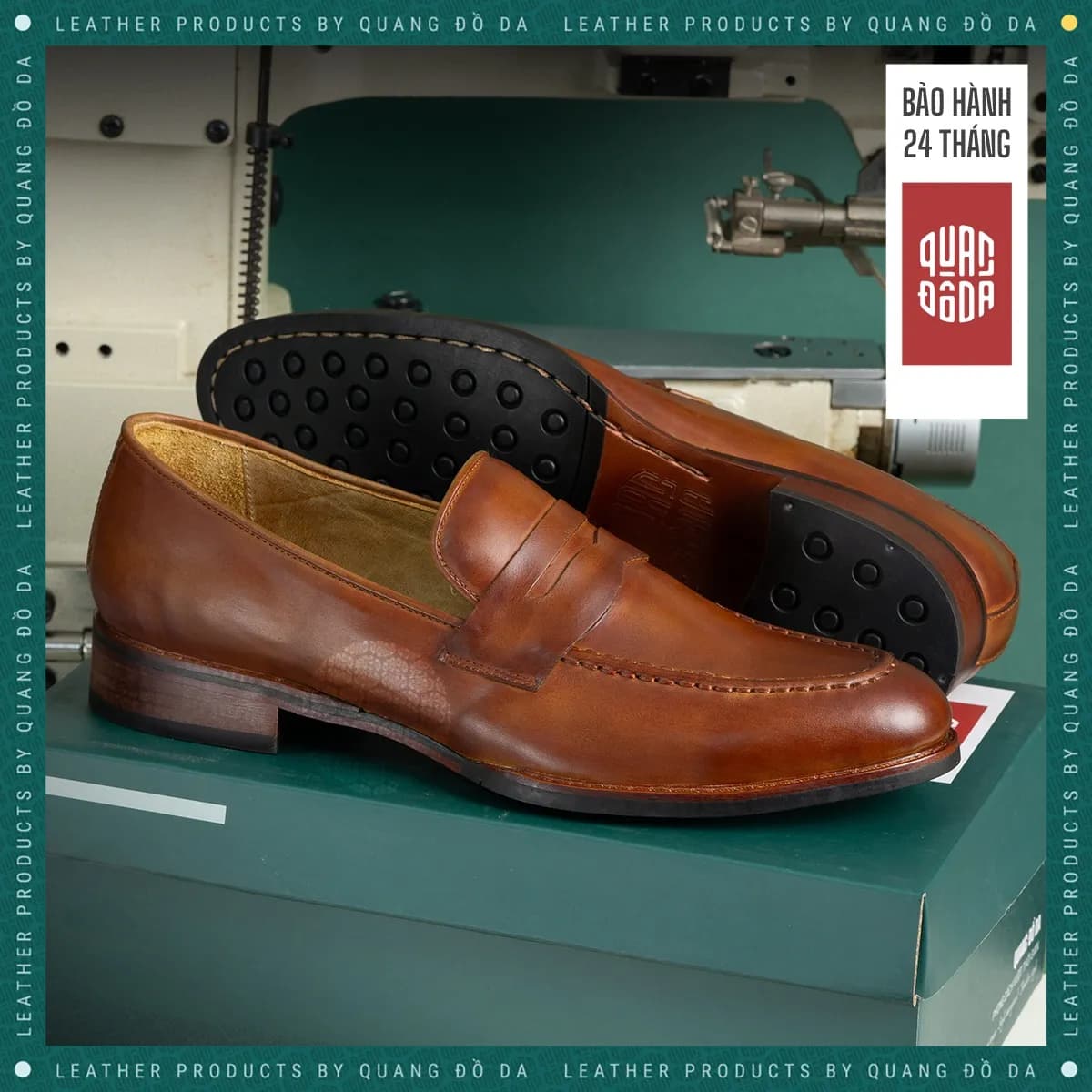 Giày Penny Loafer Nam Da Thật Đế Gỗ Phíp — góc nhìn chi tiết