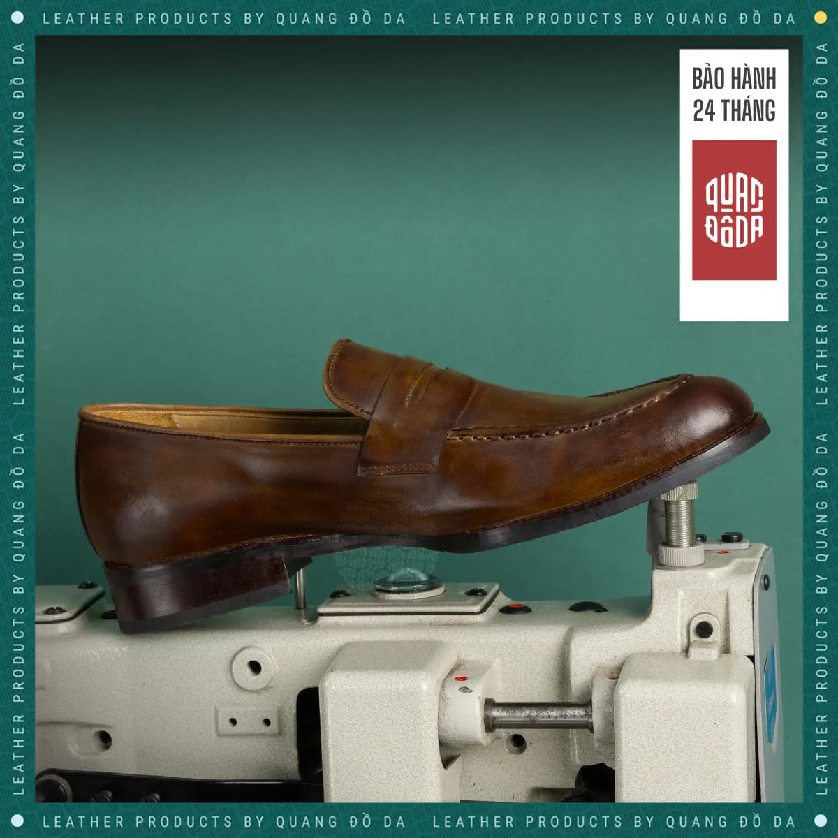 Giày Penny Loafer Nam Da Thật Nhuộm Patina Đế Gỗ Phíp — góc nhìn chi tiết