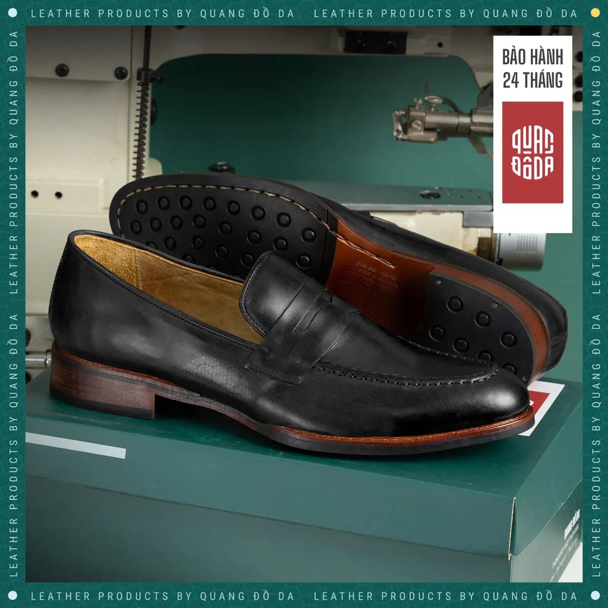 Giày Penny Loafer Patina Nam Da Thật Đế Gỗ Phíp — góc nhìn chi tiết