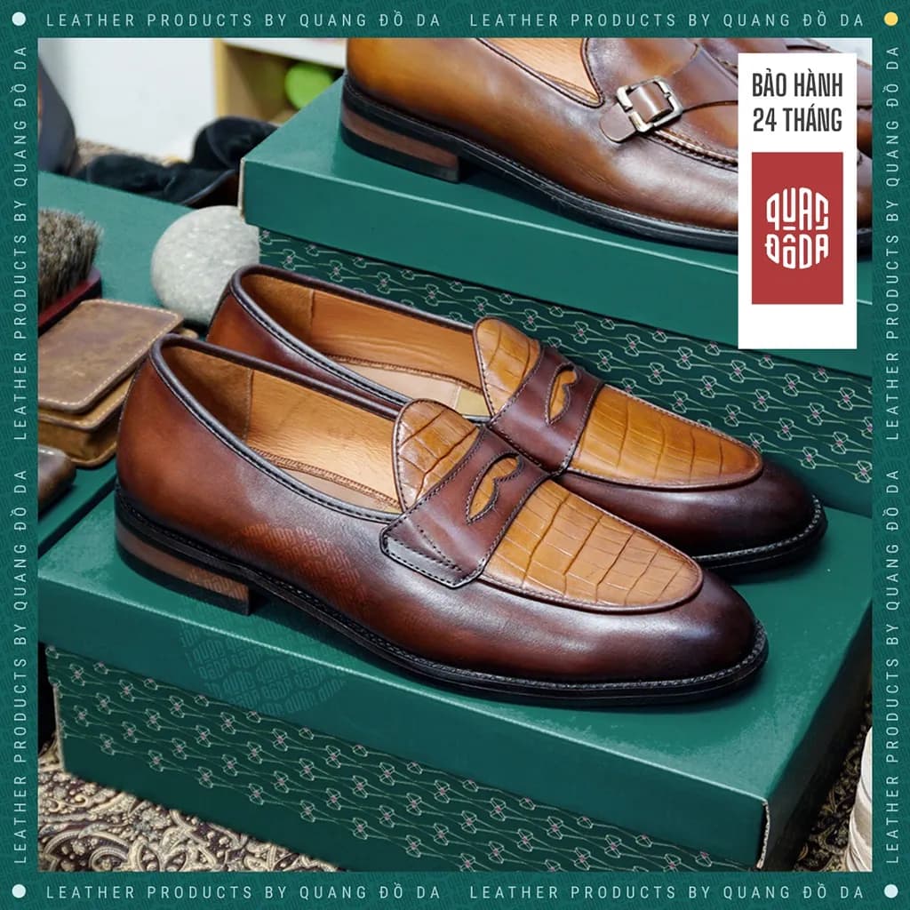 Giày Penny Loafer Nam Da Thật Đế Gỗ Phíp — góc nhìn chi tiết