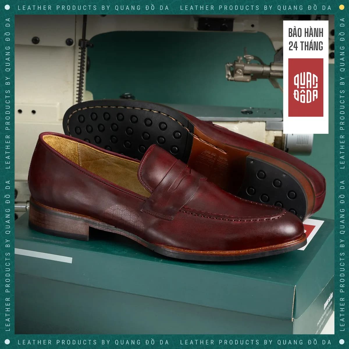 Giày Penny Loafer Nam Da Thật Vân Đế Gỗ Phíp — góc nhìn chi tiết