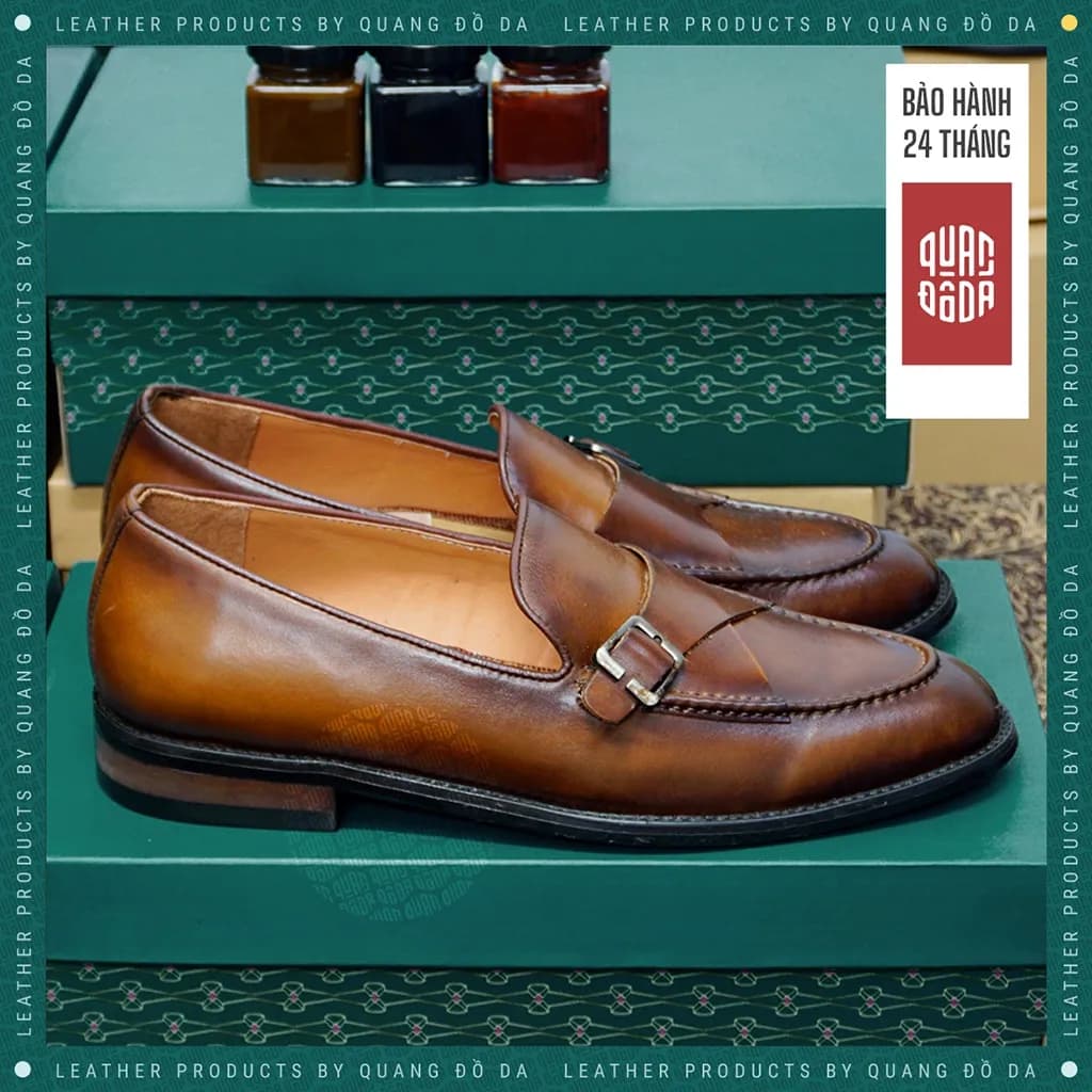 Giày Loafer MonkStrap Nam Da Thật Đế Gỗ Phíp — góc nhìn chi tiết