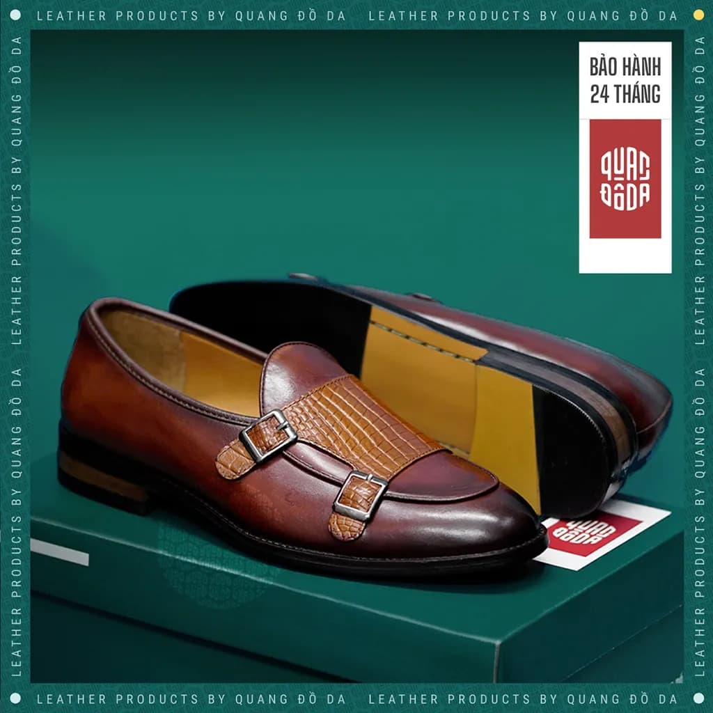 Giày Double MonkStrap Nam Da Thật Đế Gỗ Phíp — góc nhìn chi tiết