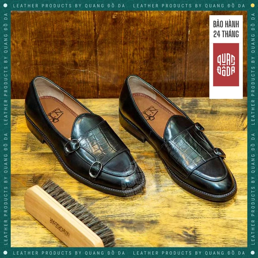 Giày Double MonkStrap Nam Da Thật Đế Gỗ Phíp — góc nhìn chi tiết