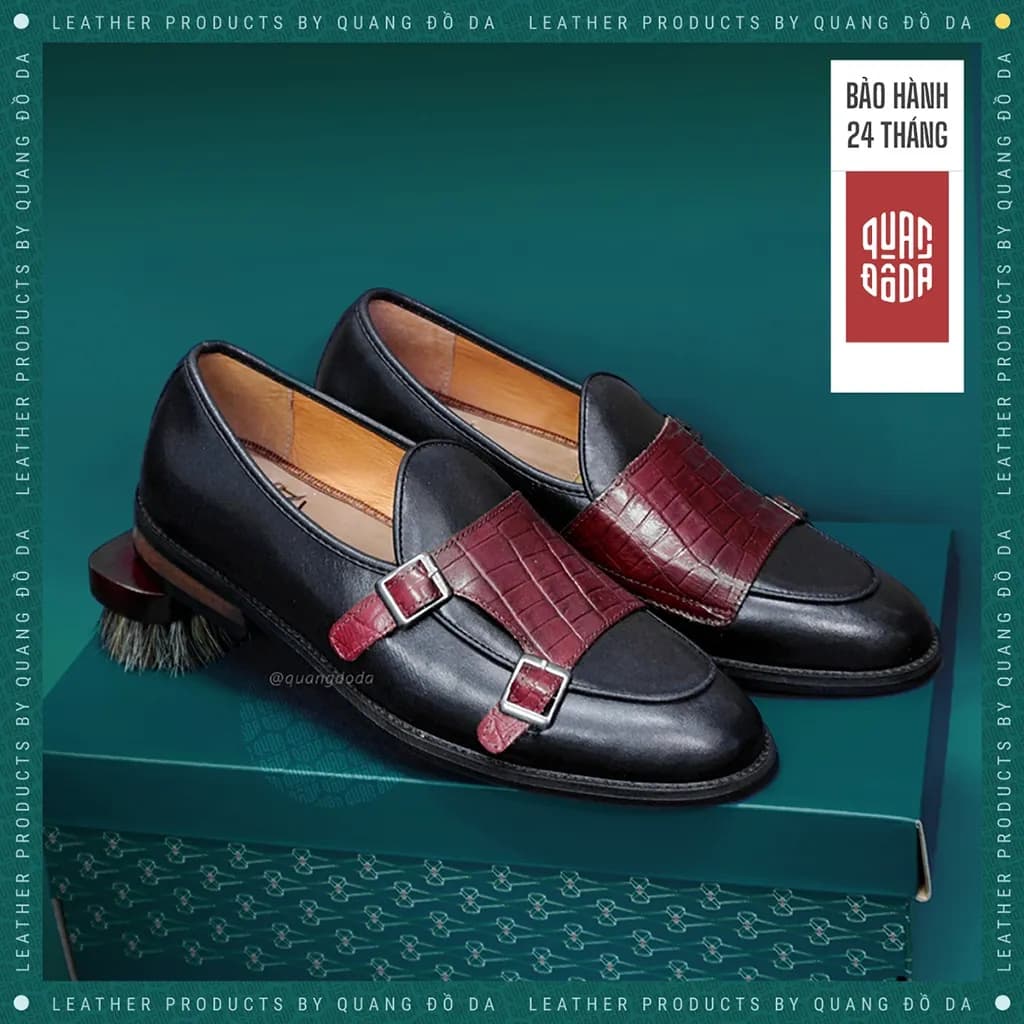 Giày Double MonkStrap Nam Da Thật Đế Gỗ Phíp Phối — góc nhìn chi tiết