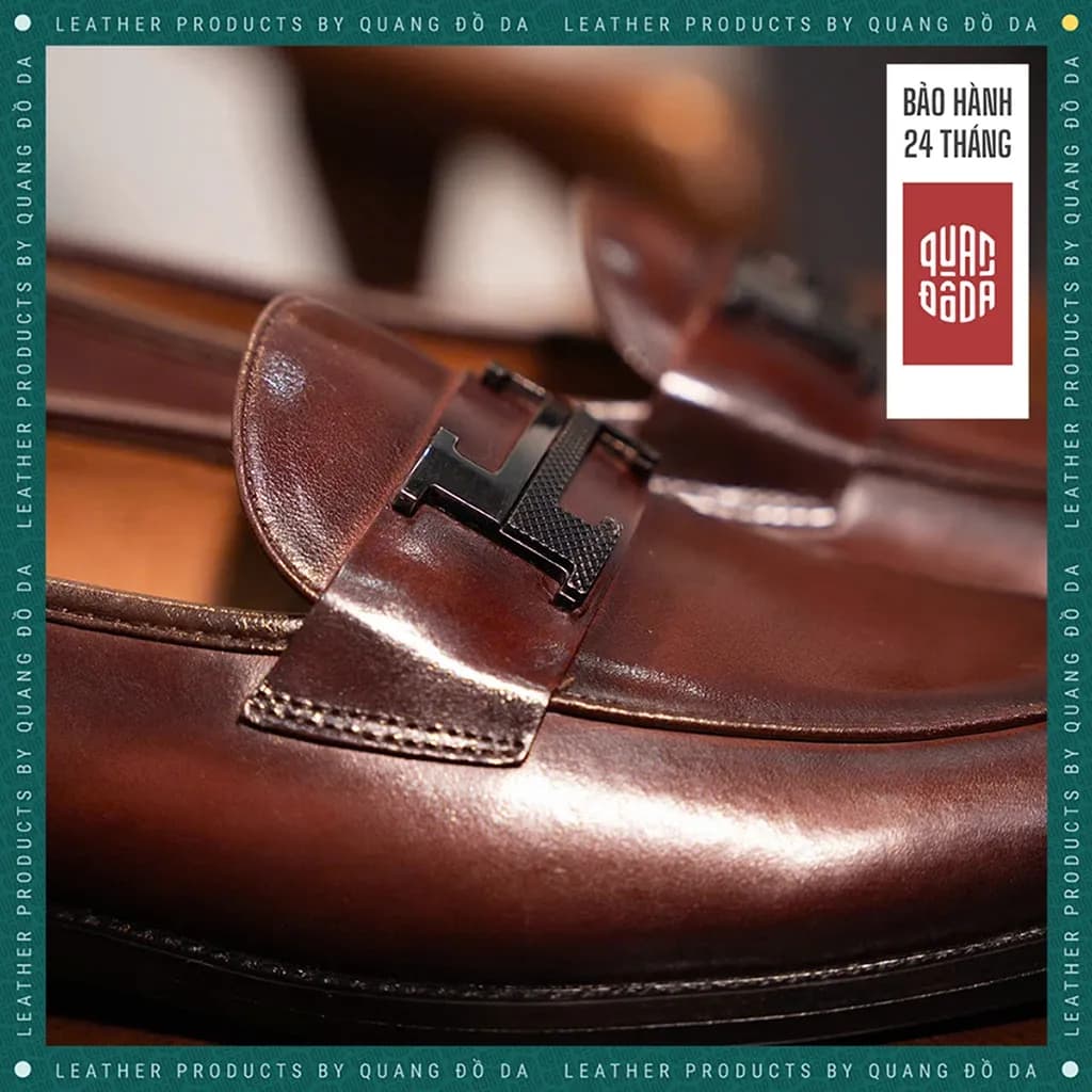 Giày Loafer Chữ H Da Thật Đế Gỗ Phíp — góc nhìn chi tiết