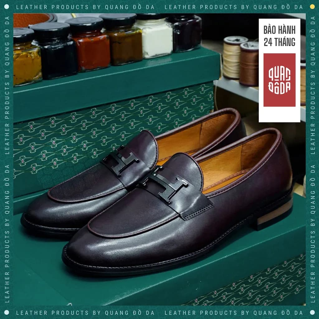Giày Loafer Chữ H Da Thật Đế Gỗ Phíp — góc nhìn chi tiết