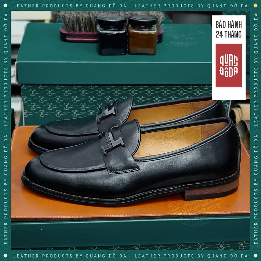 Giày Loafer Chữ H Da Thật Đế Gỗ Phíp — góc nhìn chi tiết