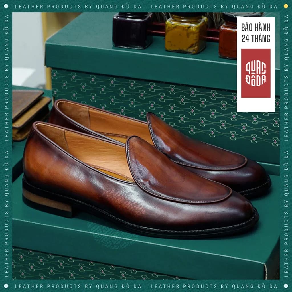 Giày Belgian Loafer Da Thật Đế Gỗ Phíp — góc nhìn chi tiết