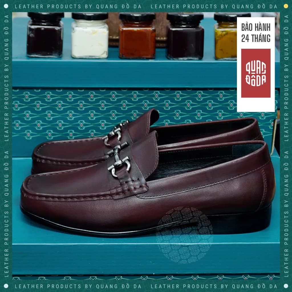 Giày Loafer Chữ Horsebit Da Thật Mũi Vuông Đế Gỗ Phíp — góc nhìn chi tiết