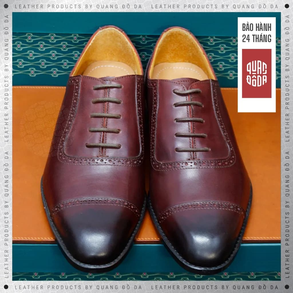 Semi Captoe Giày Tây Nam Da Thật Patina Khâu Mckay — góc nhìn chi tiết
